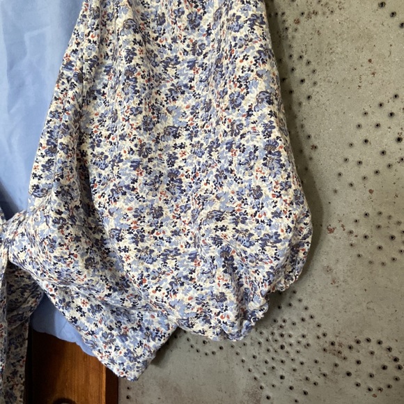 Abercrombie & Fitch Floral Tie Cropped Blouse Linen S - Picture 7 of 9